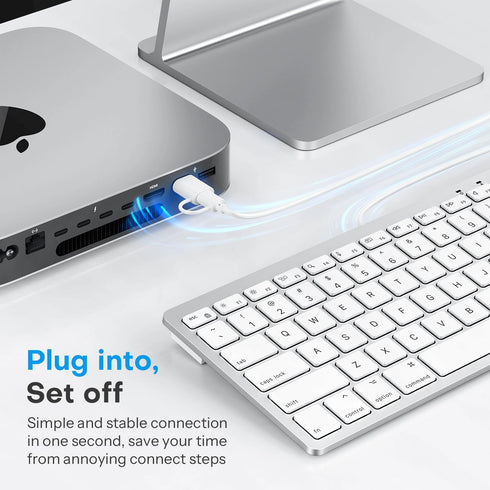 OMOTON Wired Keyboard for Mac with Dual Interface, Comfortable Typing Angle & Stable Connection, Compatible with MacBook, iMac, Mac Mini, PC-White...